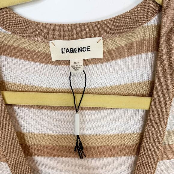 NWOT L'AGENCE Marija metallic striped long cardigan duster tan button front 3045 - Picture 6 of 11